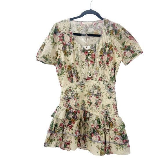 LoveShackFancy Keelin Mini Dress Shining Gemstone Floral Cotton Multi Size M NWT - Picture 8 of 11
